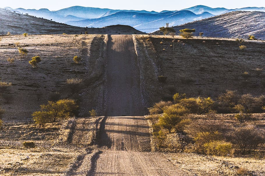road, hill, namibia, road trip, desert, landscape, nature, sky HD wallpaper
