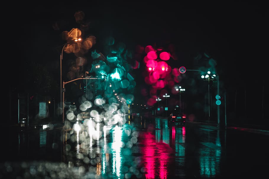 china, linyi, night, illuminated, street, reflection, city HD wallpaper