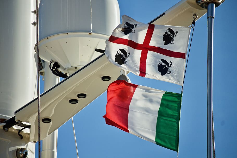 flags, italian flag, sardinia, wind, holidays, nautica, sea, HD wallpaper