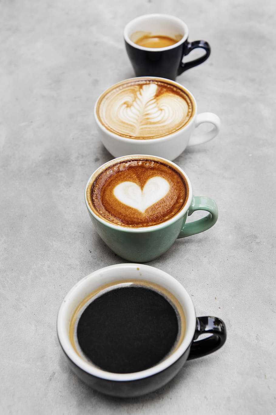 Four Assorted-color Mugs Filled With Liquids, aroma, art, background HD wallpaper