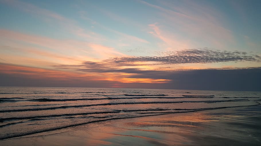 nederland, sun, sand, sea, beatch, sunset, sky, water, scenics - nature, HD wallpaper