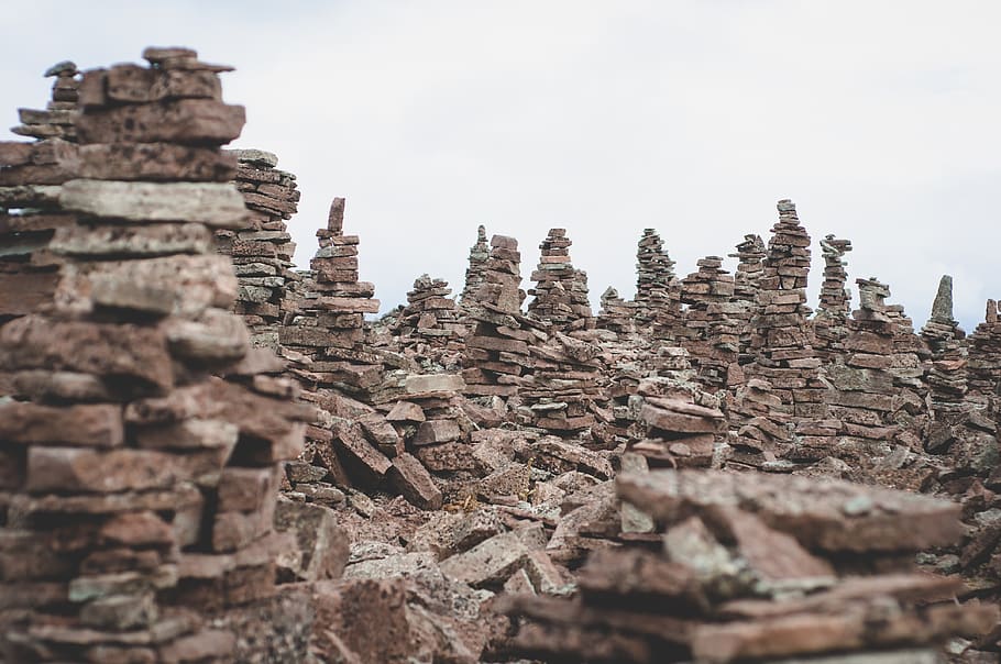 cairn stones, rubble, slate, rock, byrum, sweden, nature, outdoors HD wallpaper