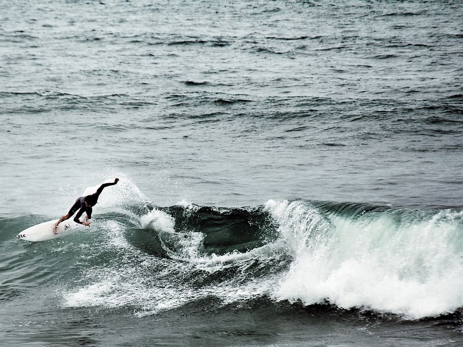 person surfboarding on waves, man, sea, ocean, surfer, action HD wallpaper