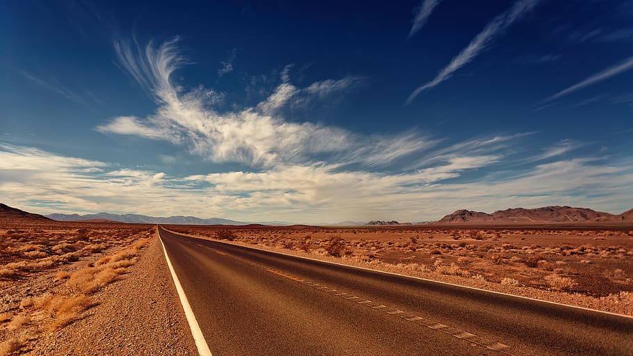 road, nevada, clouds, bird, landscape, highlands, desert, blue HD wallpaper