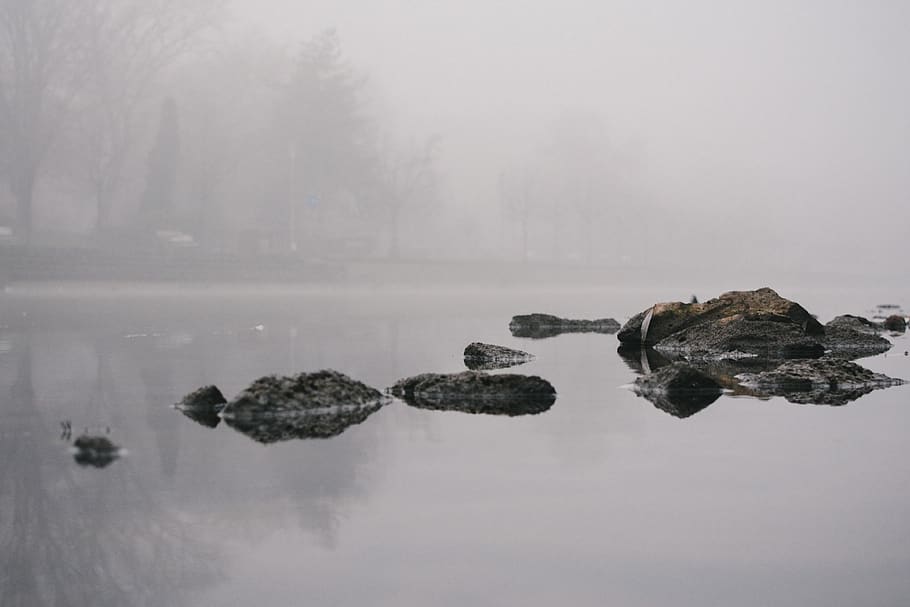 cliff, fog, islands, path, power, protection, reflection, refuge HD wallpaper
