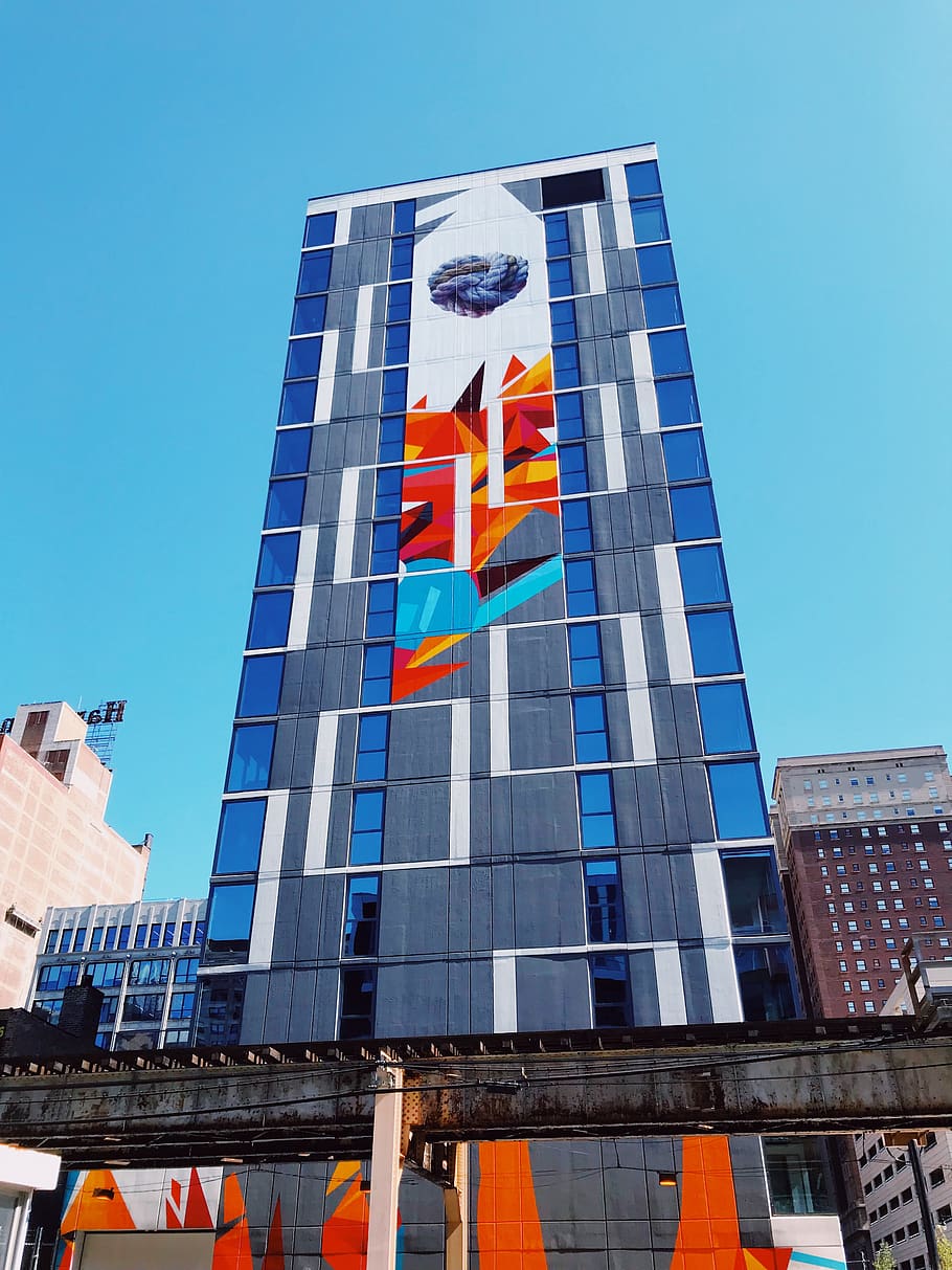 blue building under blue sky, architecture, low angle view, patriotism HD wallpaper