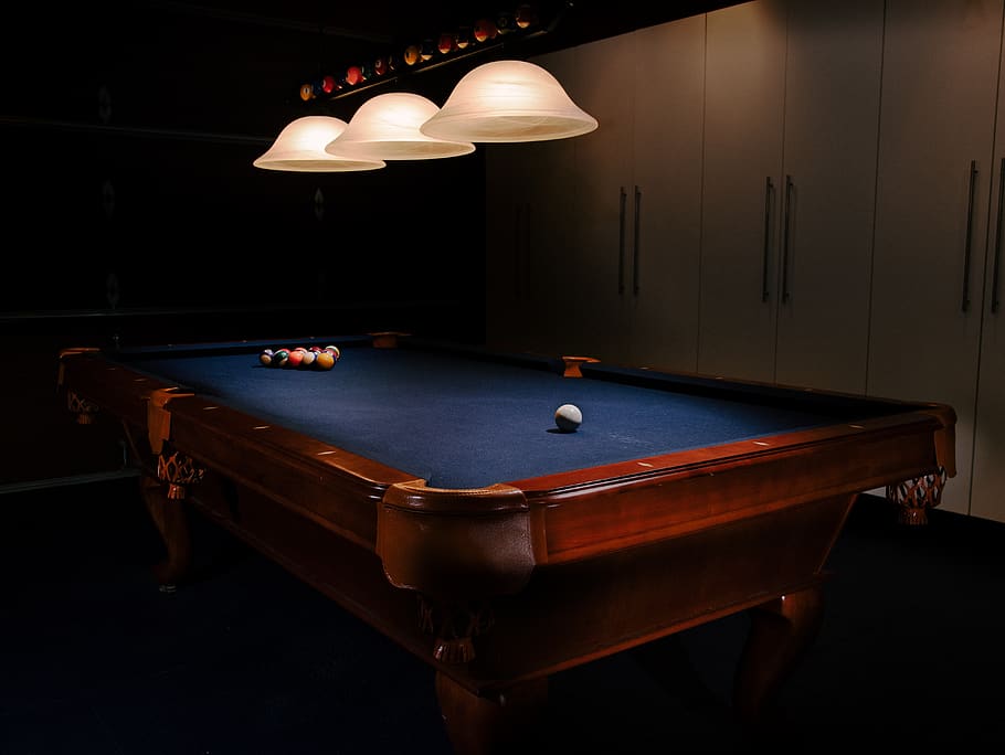 billiard table, pool table, billiard room, indoors, furniture