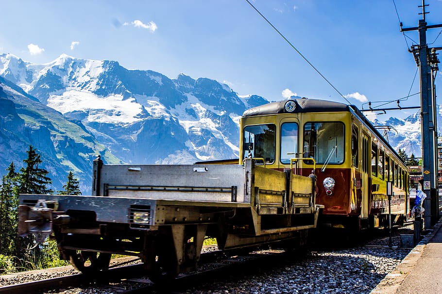 switzerland, swiss alps, airolo, snow, retro, train, summer, HD wallpaper