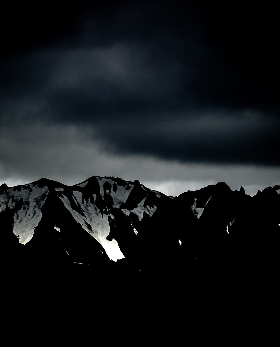 clouds over mountain range, moody, nature, landscape, ridge, storm, HD wallpaper