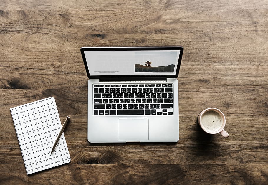 Macbook Pro, cup, desk, device, keyboard, laptop, mug, notebook HD wallpaper