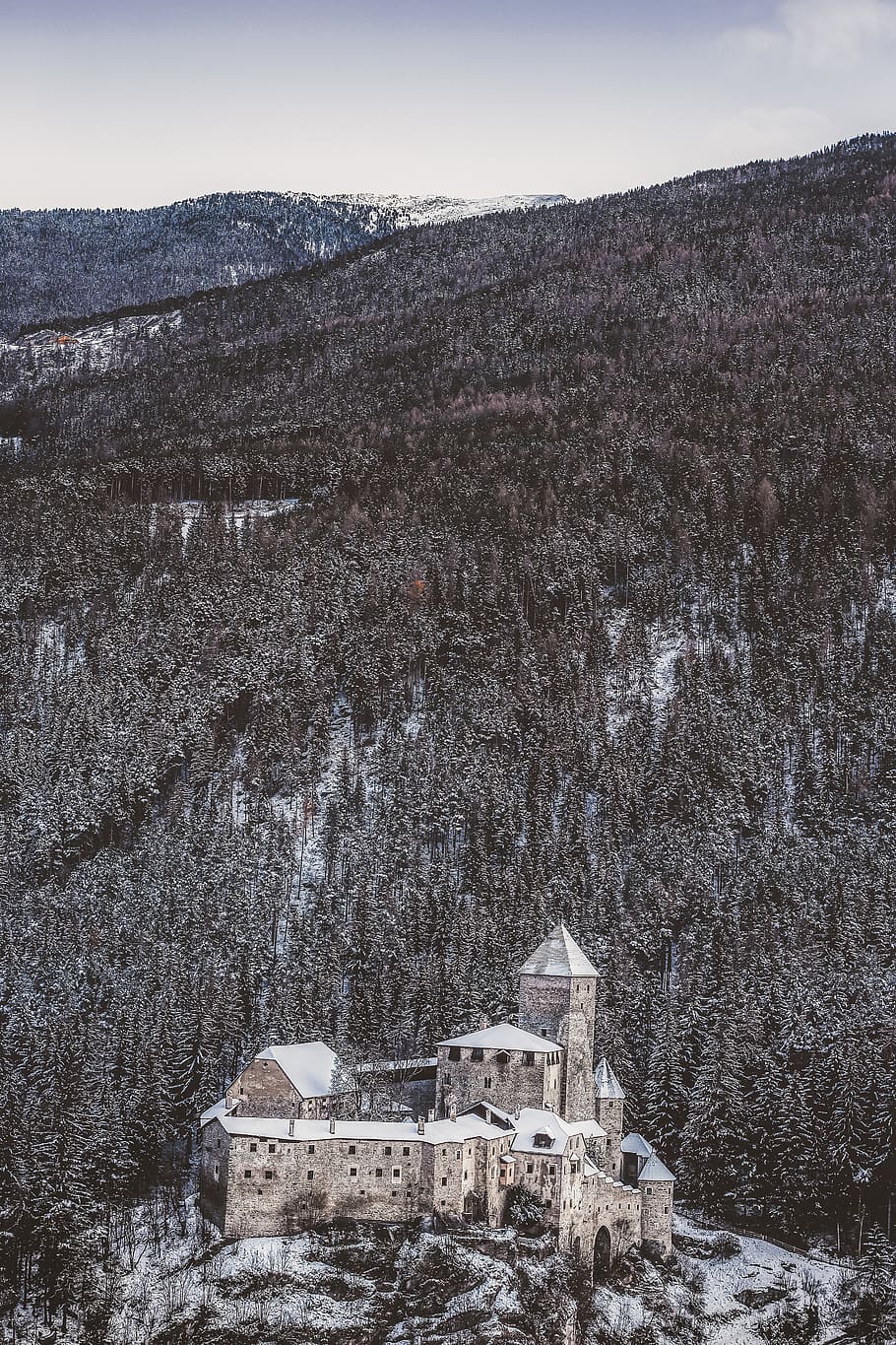 gray castle in forest, nature, outdoors, snow, grey, winter, storm HD wallpaper