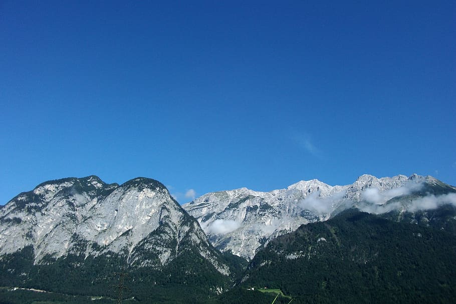 mountains, mountain range, alpine, sky, blue, landscape, nature HD wallpaper
