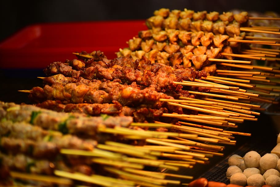 barbecue, meat, string, skewers, food, food and drink, freshness HD wallpaper