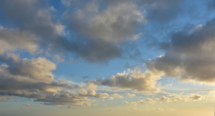clouds, evening, sky, blue, orange, dusk, mood, nature, atmospheric HD wallpaper