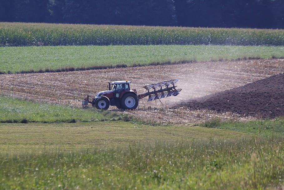 agriculture, bauer, tractor, field, plow, midsummer, dust cloud, HD wallpaper