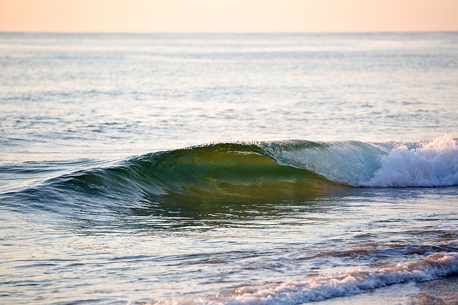 Green Body of Water With Wave, beach, clouds, coast, foam, landscape, HD wallpaper