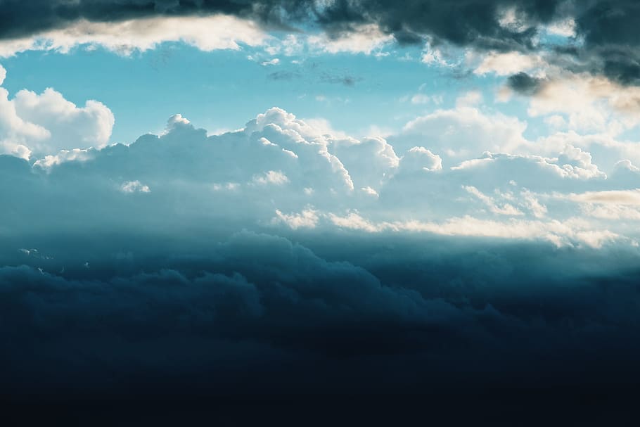 aerial view of clouds, sky, storm, landscape, mist, fog, weather, HD wallpaper