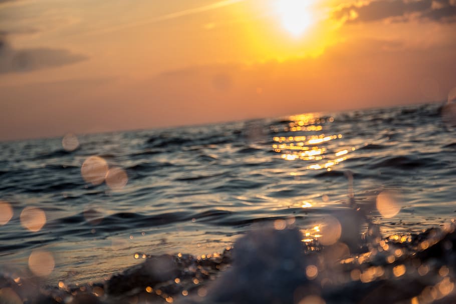 lithuania, klaipėda, baltic, baltics, waves, nature, sun, sunset HD wallpaper