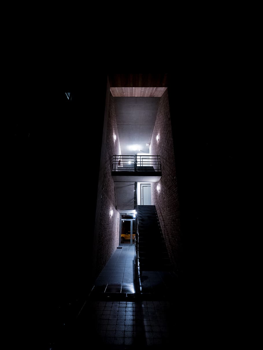 belgium, juprelle, flat, stairs, building, night, lights, fence, HD wallpaper