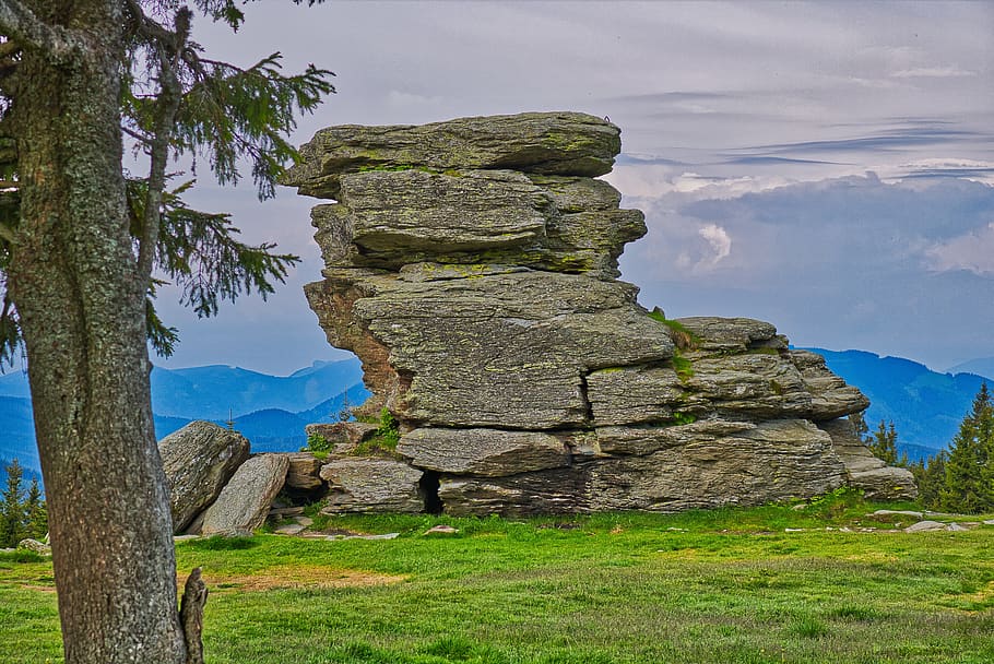 devil stone, rock, tree, nature, landscape, scenic, clouds HD wallpaper