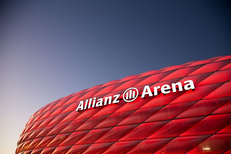 Allianz Arena, building, stadium, symbol, flag, bullring, amphitheatre, HD wallpaper