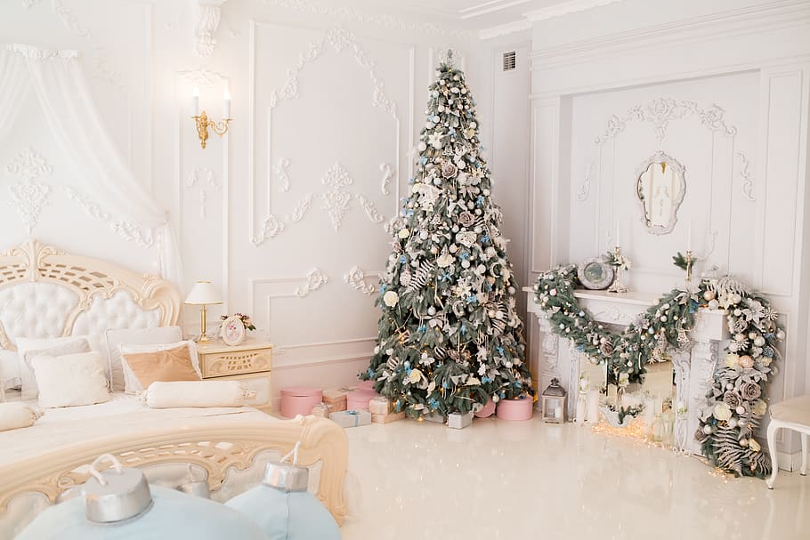 Christmass tree on side, plant, ornament, christmas tree, furniture HD wallpaper