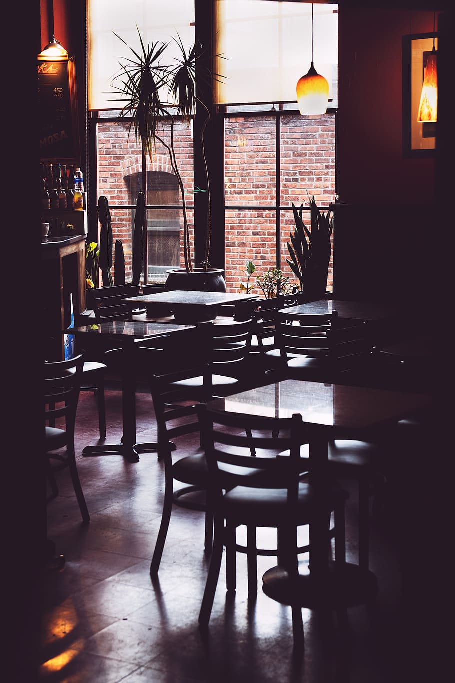 cafe interior, table, seat, chair, business, restaurant, absence HD wallpaper