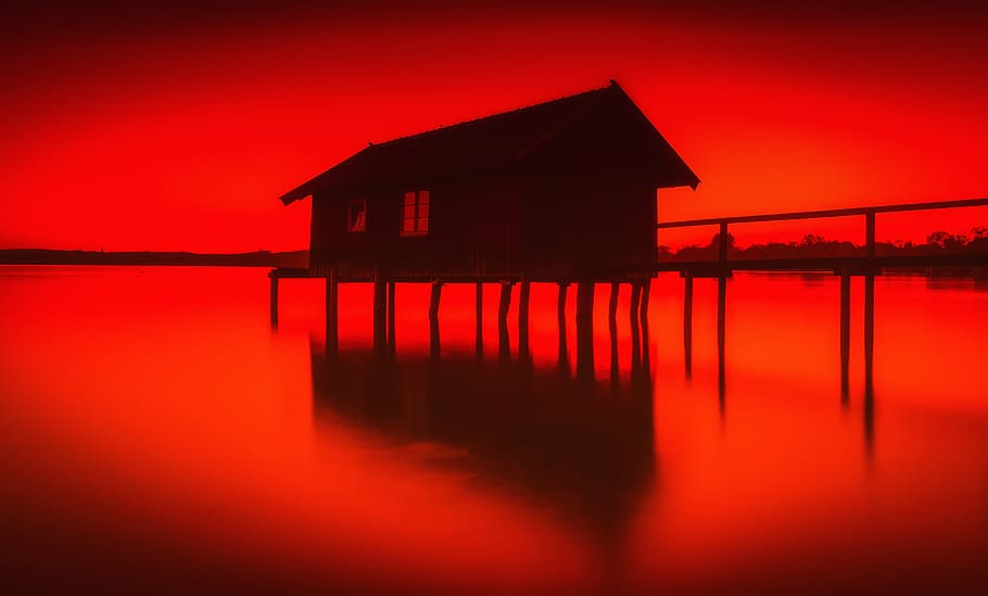 germany, ammersee, water, red, architecture, reflection, tranquility HD wallpaper