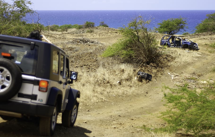 united states, kailua-kona, ocean, junk car, demolished, broken, HD wallpaper