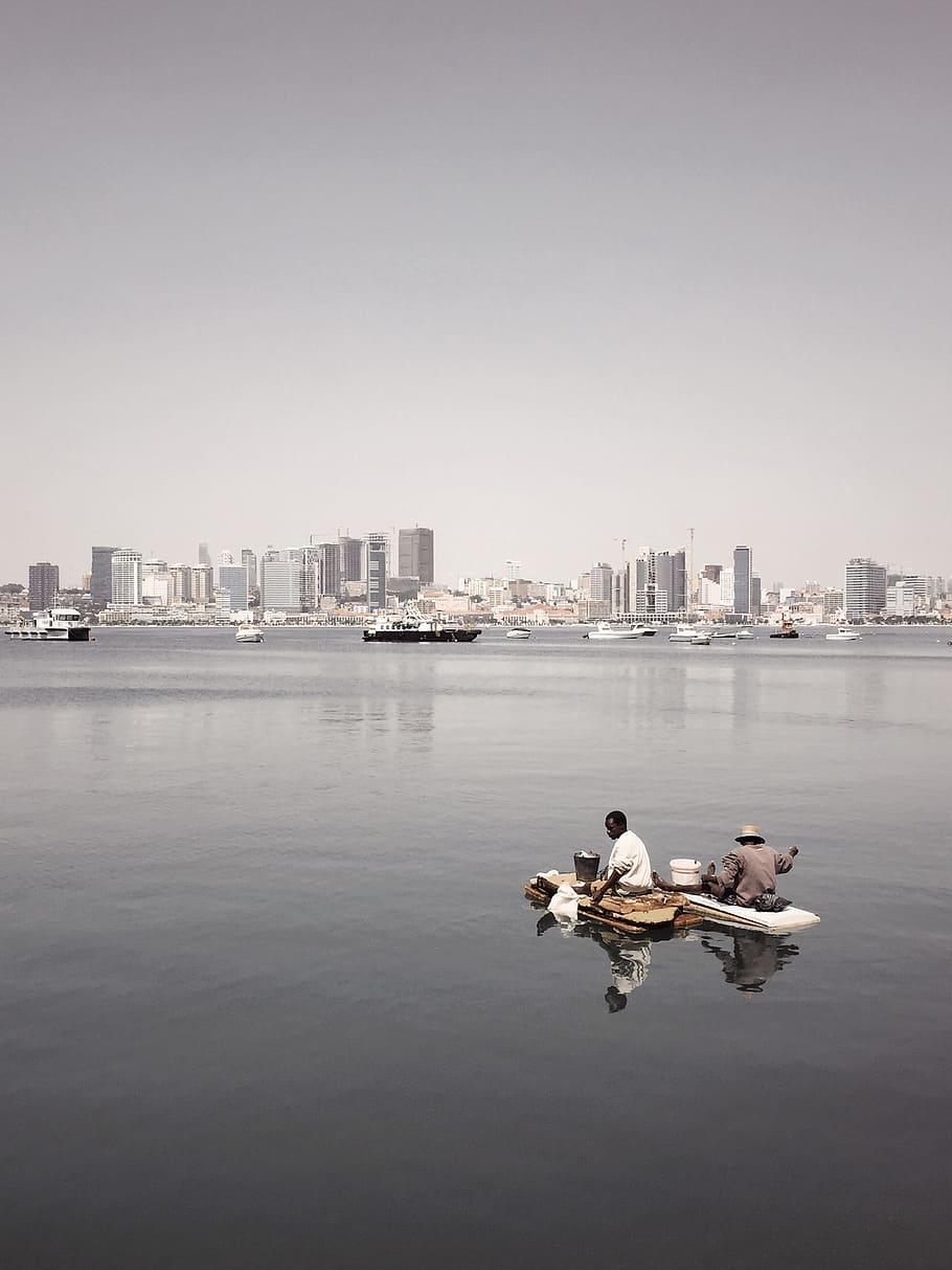 two person riding on boat, water, building, paddle, lake, sea, HD wallpaper