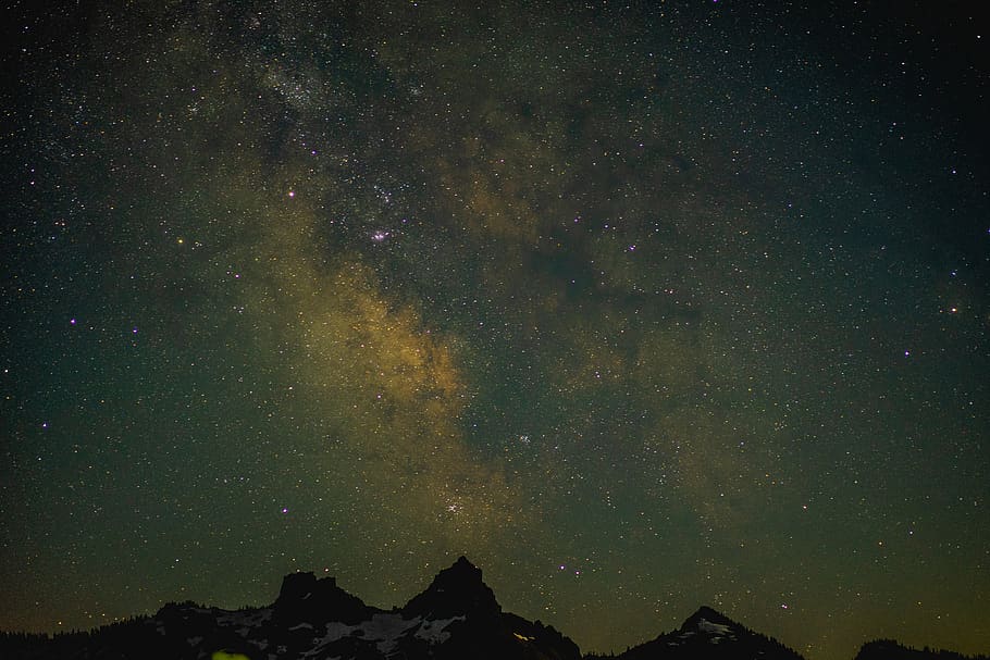 black mountain during nighttime, star - space, astronomy, beauty in nature HD wallpaper