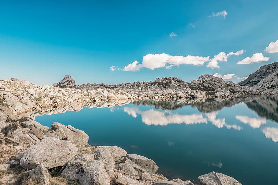 lake, blue, water, reflection, outdoor, nature, mountain, view HD wallpaper