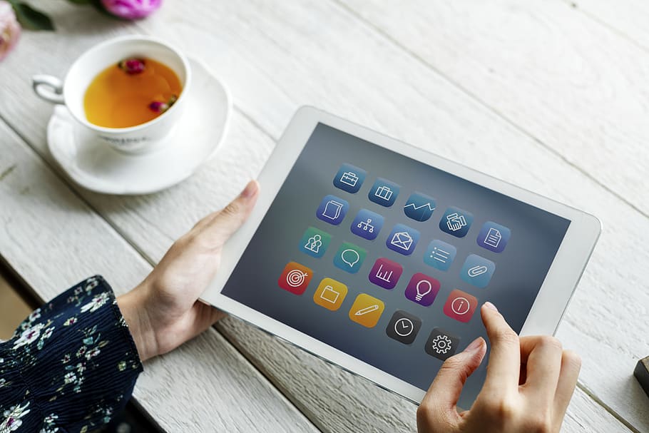 White Tablet, beverage, cup, device, drink, screen, tea, human hand HD wallpaper