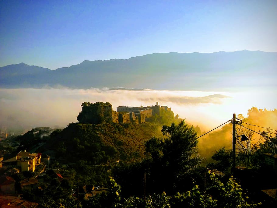 albania, gjirokaster, gjirokaster castle, mountain, sky, architecture, HD wallpaper