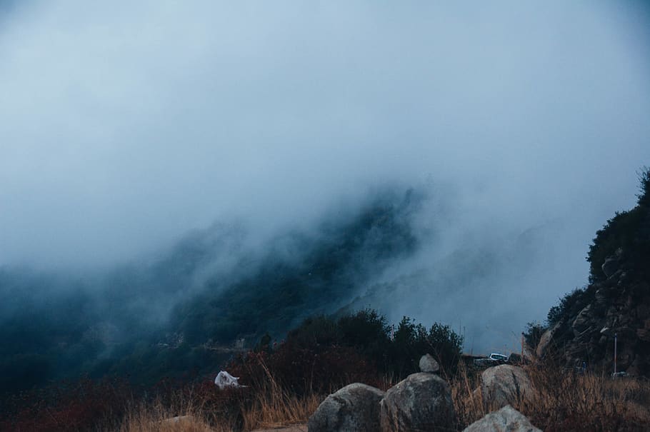 united states, lake arrowhead, nature, mountains, fog, moody, HD wallpaper
