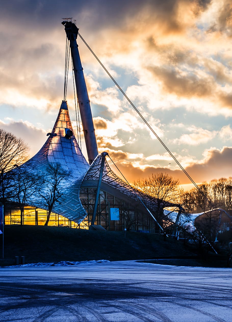 Gray Concrete Dome Shelter, architecture, clouds, winter, sky HD wallpaper