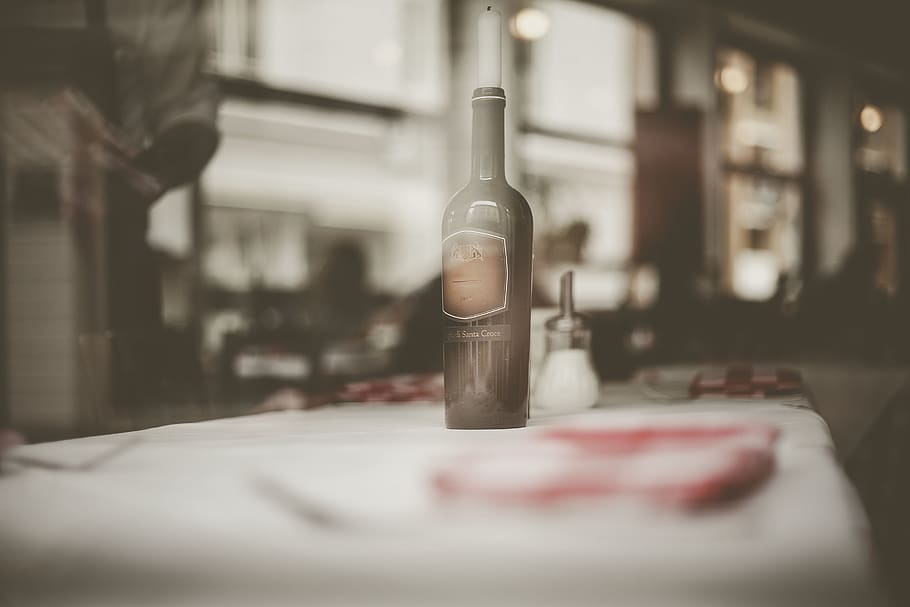 brown bottle on table, wine, beverage, drink, alcohol, glass HD wallpaper