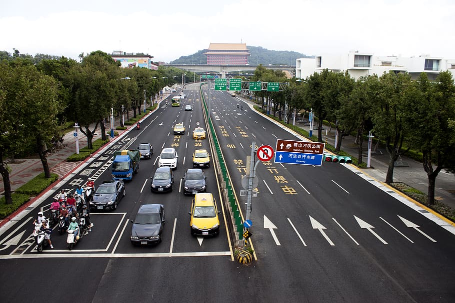 taiwan, taipei, transportation, road, sign, car, road marking HD wallpaper