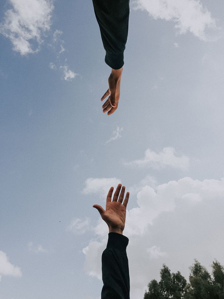 two person's arms, sky, cloud - sky, nature, human body part HD wallpaper