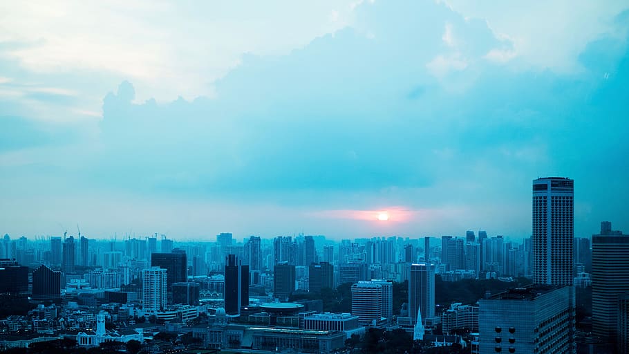 singapore, urban, haze, sky, sunset, asia, southeast asia, rising, HD wallpaper