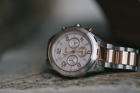 round silver-colored chronograph watch, wristwatch, clock, building HD wallpaper
