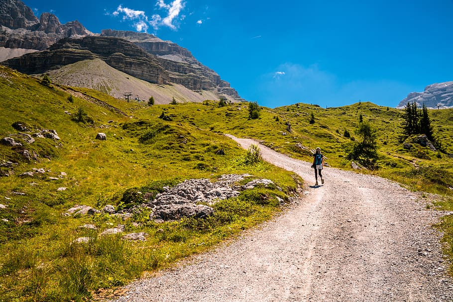man running on pathway during daytime, mountain, scenics - nature HD wallpaper