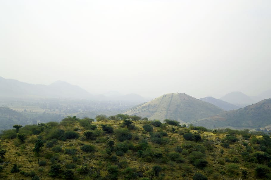 mountain, hill, valley, mountain range, haze, ridge, summit HD wallpaper