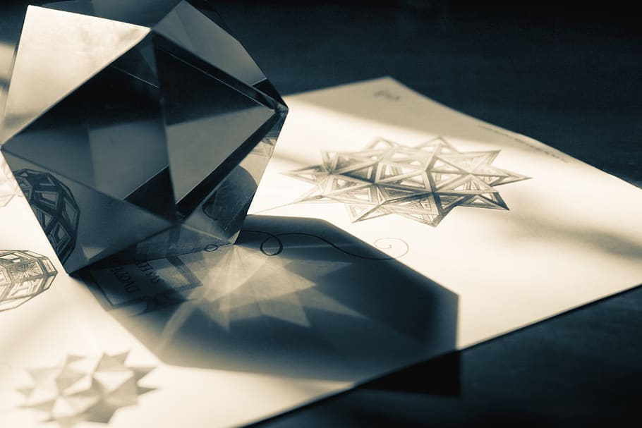 Crystal Shadow on Paper, art, creative, design, drawing, glass HD wallpaper