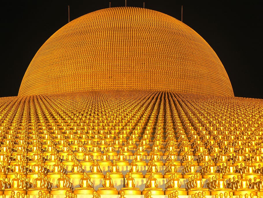 Gold Ornament, architecture, Asian, Buddhas, Buddhism, dhammakaya pagoda HD wallpaper
