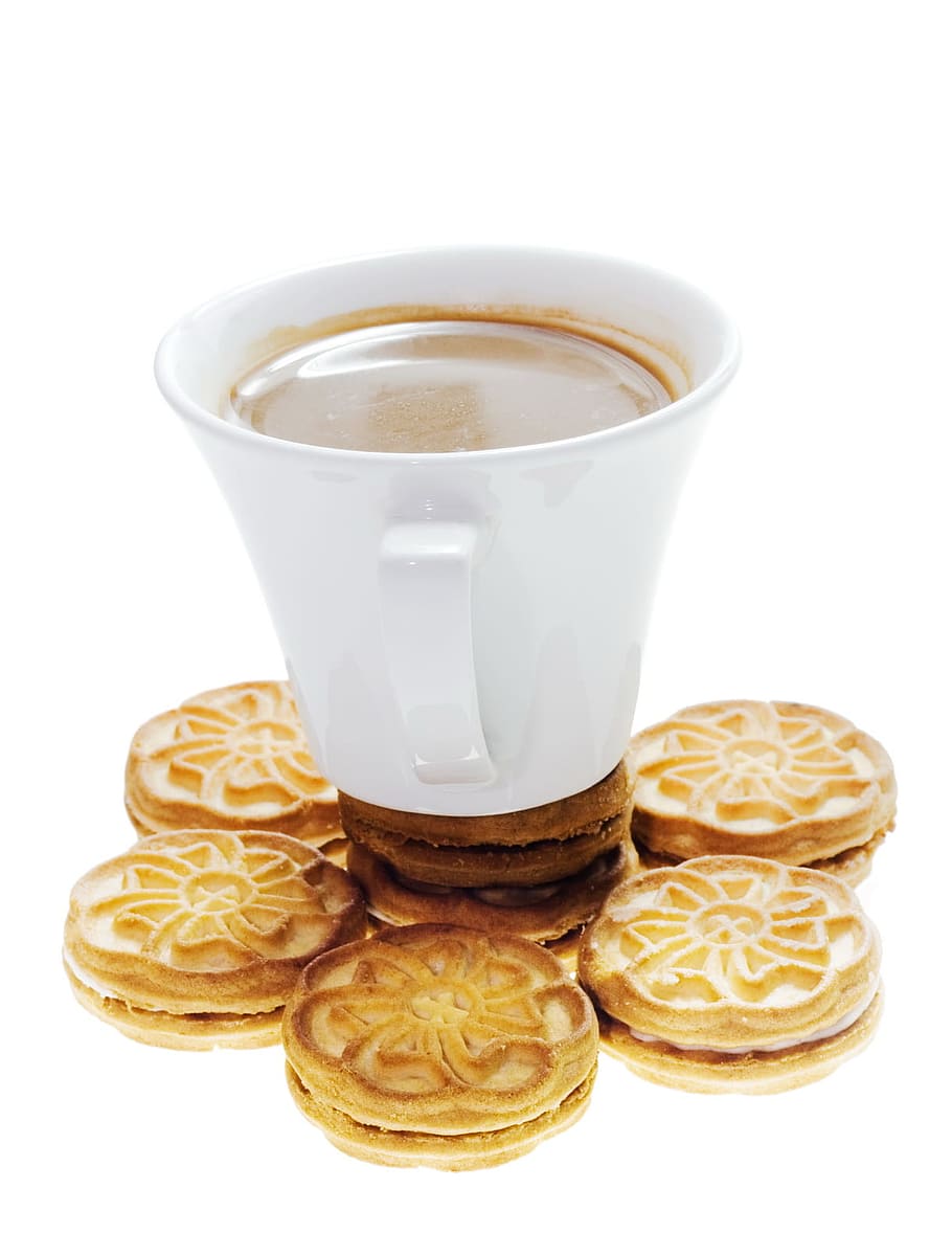 cookie, close-up, coffee, cup, drink, food, glass, isolated HD wallpaper