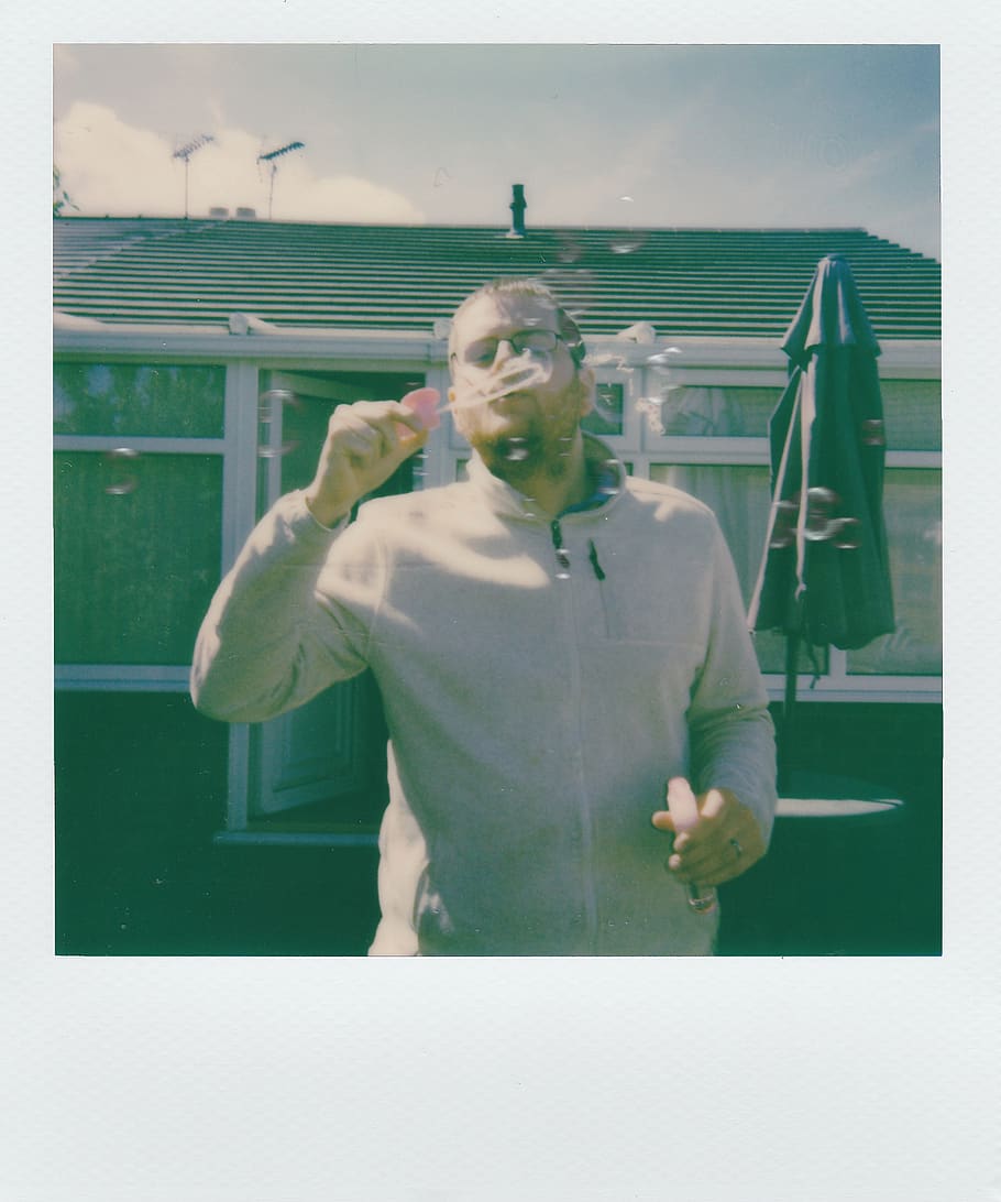 Man Blowing Bubbles, fun, one person, front view, auto post production filter HD wallpaper
