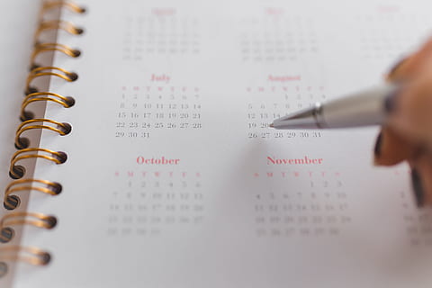 Pink calendar, notebook, diary, desk, indoors, close-up, human body part HD wallpaper