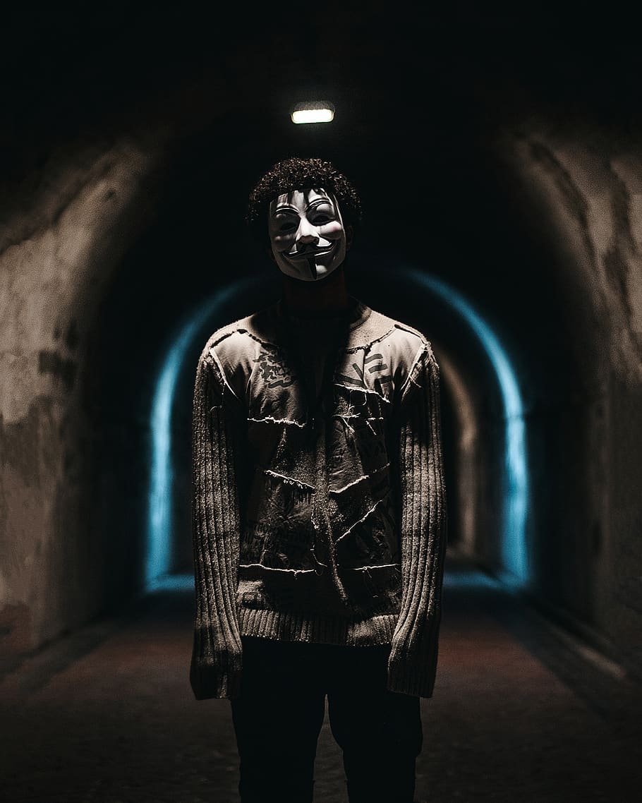 man standing inside tunnel, corridor, crypt, dungeon, human, person HD wallpaper