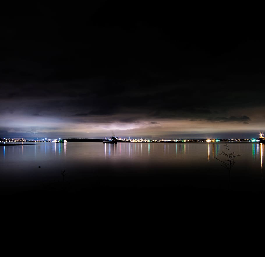 vancouver, canada, skyline, night, water, cloud - sky, scenics - nature HD wallpaper